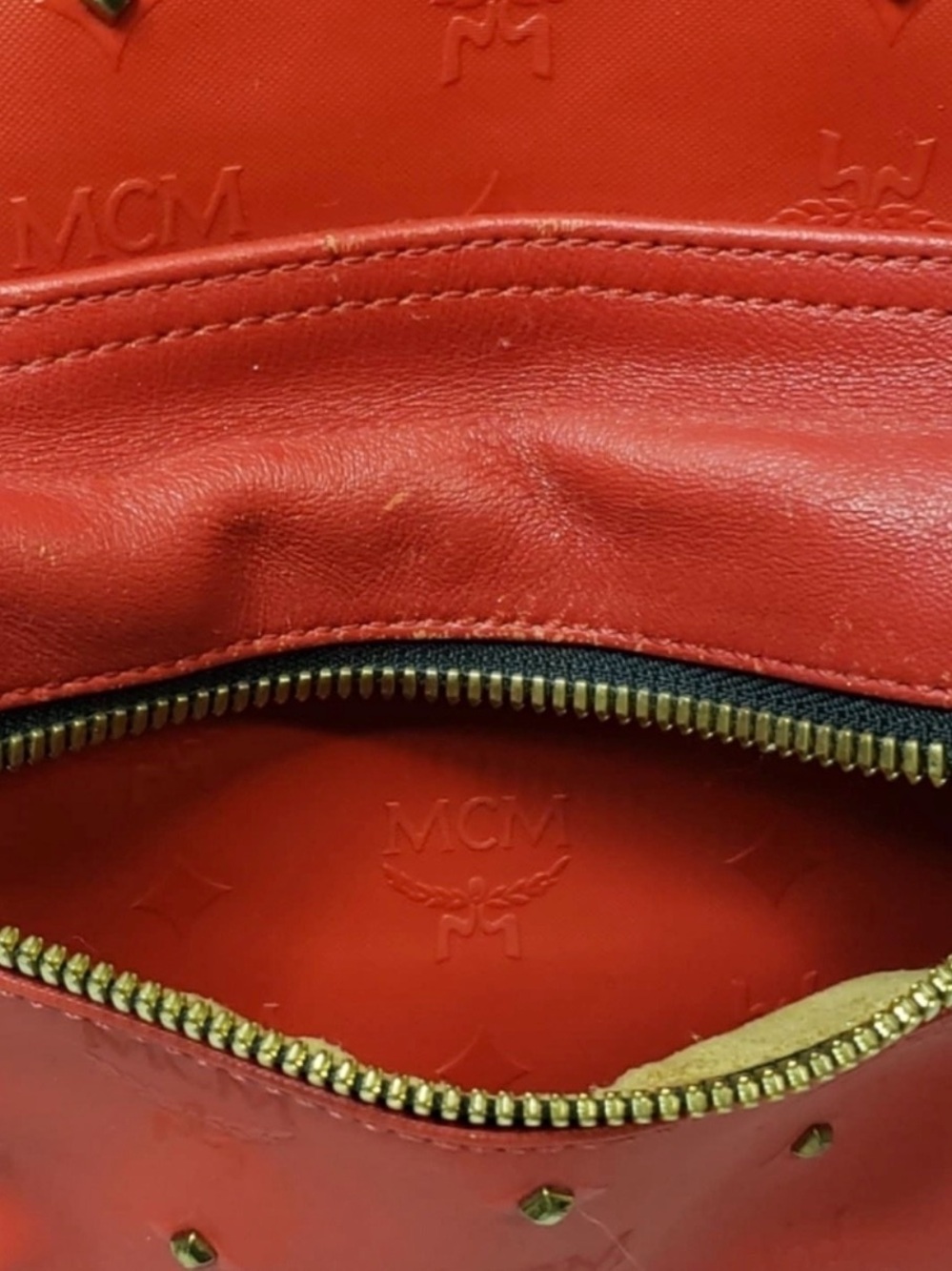 MCM Red Leather Studded Mini Backpack with Gold Hardware - Picture 9 of 15